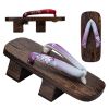 Women's Japanese Traditional Clogs Sandals Purple Florals Two-tooth High Heels Kimono Geta Sandals