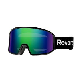 Fire N1 Ski Goggles with Italy Anti-Fog Lens, OTG, Full REVO Vacuum Coating (Color: Black Strap + REVO Green Lens)