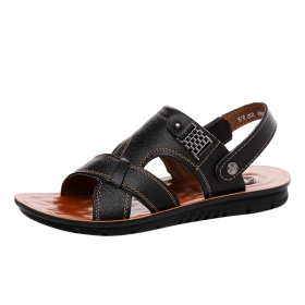 Summer new men's sandals trend casual fashion men's sandals beach shoes large size sandals one shoe two wear (Color: Black, size: 40)