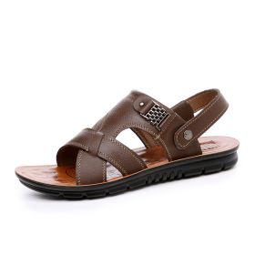 Summer new men's sandals trend casual fashion men's sandals beach shoes large size sandals one shoe two wear (Color: Brown, size: 44)