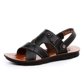 Summer new men's sandals trend casual fashion men's sandals beach shoes large size sandals one shoe two wear (Color: Black, size: 39)