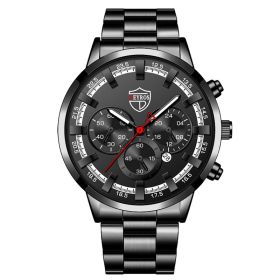 Fashion Mens Watches Luxury Men Sports Gold Stainless Steel Quartz Wrist Watch Man Business Casual Leather Watch Ñ‡Ð°ÑÑ‹ Ð¼ÑƒÐ¶ÑÐºÐ¸Ðµ (Color: Steel Black Black)