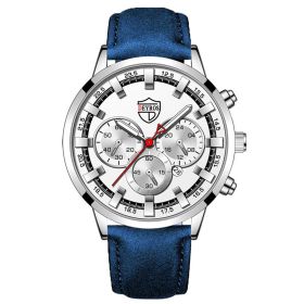 Fashion Mens Watches Luxury Men Sports Gold Stainless Steel Quartz Wrist Watch Man Business Casual Leather Watch Ñ‡Ð°ÑÑ‹ Ð¼ÑƒÐ¶ÑÐºÐ¸Ðµ (Color: Leather Silver Blue)