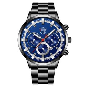 Fashion Mens Watches Luxury Men Sports Gold Stainless Steel Quartz Wrist Watch Man Business Casual Leather Watch Ñ‡Ð°ÑÑ‹ Ð¼ÑƒÐ¶ÑÐºÐ¸Ðµ (Color: Steel Black Silver)
