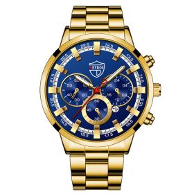 Fashion Mens Watches Luxury Men Sports Gold Stainless Steel Quartz Wrist Watch Man Business Casual Leather Watch Ñ‡Ð°ÑÑ‹ Ð¼ÑƒÐ¶ÑÐºÐ¸Ðµ (Color: Steel Gold Blue)