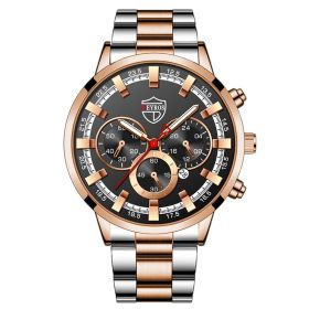 Fashion Mens Watches Luxury Men Sports Gold Stainless Steel Quartz Wrist Watch Man Business Casual Leather Watch Ñ‡Ð°ÑÑ‹ Ð¼ÑƒÐ¶ÑÐºÐ¸Ðµ (Color: Steel White Black)