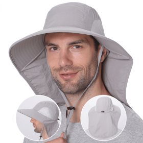Outdoor Fisherman Hat for Men Women Summer Quick Drying Neck Protection Visor Cap Anti UV Breathable Fishing Safari Hat (Color: Watermelon Red)