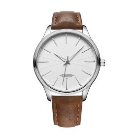 Quartz Watch Men's Simple Casual (Color: Silver shell white plate brown)