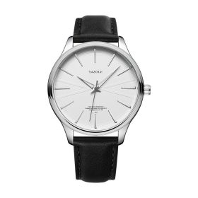 Quartz Watch Men's Simple Casual (Color: Silver Shell White Plate Black)