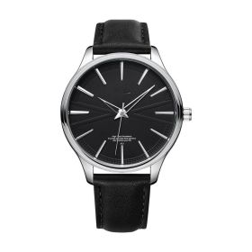 Quartz Watch Men's Simple Casual (Color: Silver Shell Black Plate Black)