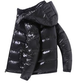 2022 Winter Men Puffer Jackets Bubble Padded Clothes Shiny Detachable Hat Warm Black Waterproof No Wash Jackets Man Down Coats (Color: A, size: XL)