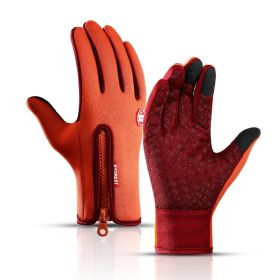 Hot Winter Gloves For Men Women Touchscreen Warm Outdoor Cycling Driving Motorcycle Cold Gloves Windproof Non-Slip Womens Gloves (Gloves Size: L, Color: Orange)