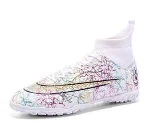 Mens Soccer Shoes Non-Slip Football Boots Cleats Grass Soccer Sneakers Yj068 (Color: White, size: 39)