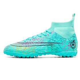 Mens Soccer Shoes Non-Slip Football Boots Cleats Grass Soccer Sneakers Yj068 (Color: Blue, size: 34)
