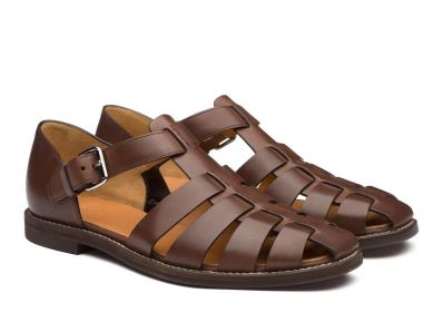 Men's Sport Sandals Closed Toe Outdoor Handmade Leather Sandal (Color: Coffee, size: 40)