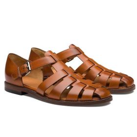 Men's Sport Sandals Closed Toe Outdoor Handmade Leather Sandal (Color: Brown, size: 45)