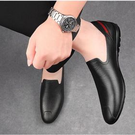 Mens Soft Driving Shoes Genuine Pu Leather Shoes For Men Sneakers Male Adult Handmade Slip On Flat Boat Shoes Man Footwear (Color: Black, size: 42)