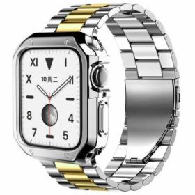 Stainless Steel For Apple Watch iWatch Band 8 7 6 5 4 3 2 SE 38/41/40/42/44/45mm (Band Color: Silver/Gold, Band Width: 45mm)