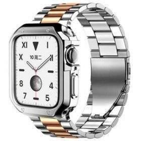 Stainless Steel For Apple Watch iWatch Band 8 7 6 5 4 3 2 SE 38/41/40/42/44/45mm (Band Color: Silver/Rose Gold, Band Width: 45mm)