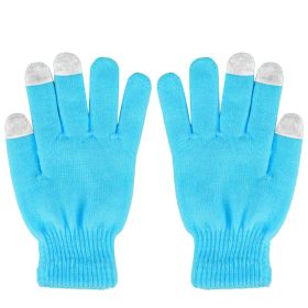 Unisex Winter Knit Gloves Touchscreen Outdoor Windproof Cycling Skiing Warm Gloves (Color: Blue)