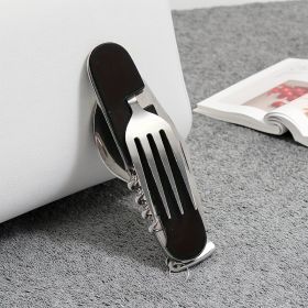 "6-in-1 Stainless Steel Cutlery Set â€“ Folding Knife/Fork/Spoon for Camping" (Color: Black)