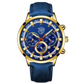 Fashion Mens Watches Luxury Men Sports Gold Stainless Steel Quartz Wrist Watch Man Business Casual Leather Watch Ñ‡Ð°ÑÑ‹ Ð¼ÑƒÐ¶ÑÐºÐ¸Ðµ (Color: Leather Gold Blue)